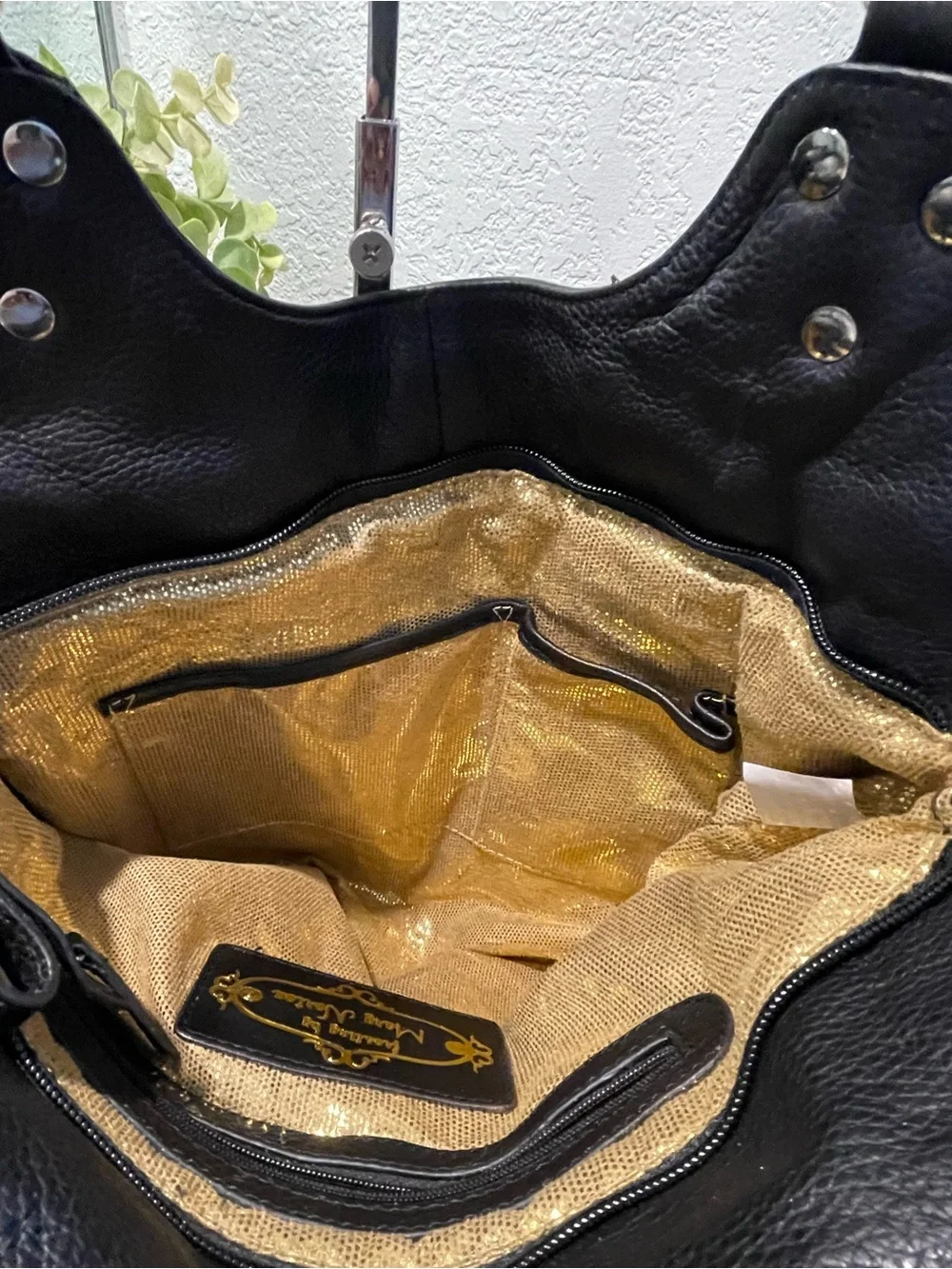 Frosting by Mary Norton Black & Silver Leather Feather-Accent Hobo Bag